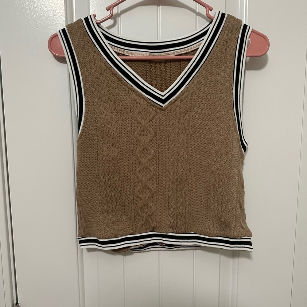Brown Cable Knit Sweater Vest